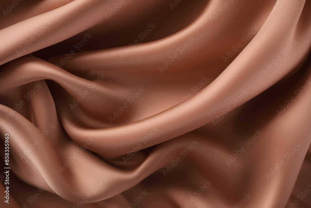 Fototapeta premium Processed collage of smooth wavy beige light brown satin silk cloth fabric texture. Background