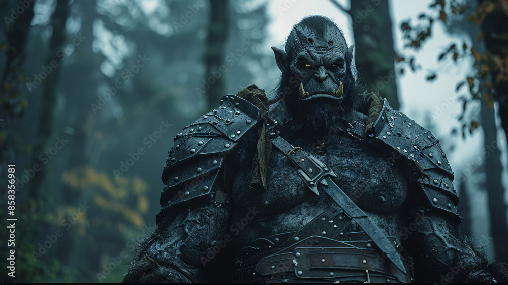 Mighty Orc Warrior in Enchanted Forest - Fantasy Adventure Concept with Copyspace Mighty Orc Warrior in Enchanted Forest - Fantasy Adventure Concept with Copyspace
