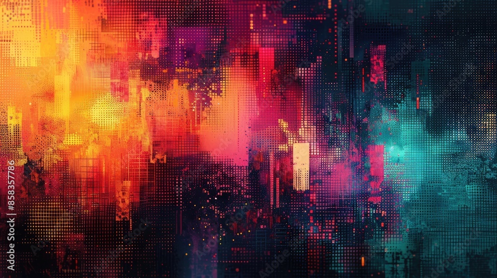 Abstract digital art featuring a figure reaching out in a colorful, vibrant background. Abstract digital art featuring a figure reaching out in a colorful, vibrant background.