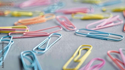 Paper clips on a grey backdrop