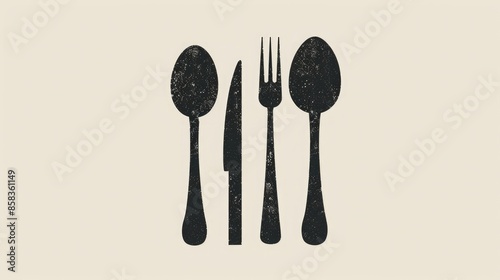 logo of cutlery, spoon fork knife in the shape, flat design, bkack and white illustration