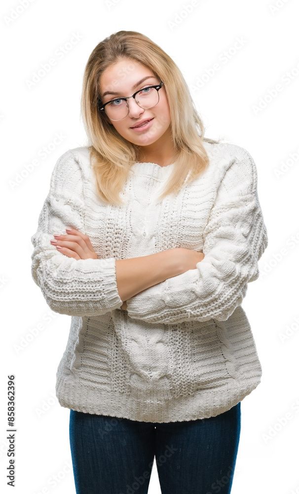 Young caucasian woman wearing glasses over isolated background happy face smiling with crossed arms looking at the camera. Positive person. Young caucasian woman wearing glasses over isolated background happy face smiling with crossed arms looking at the camera. Positive person.