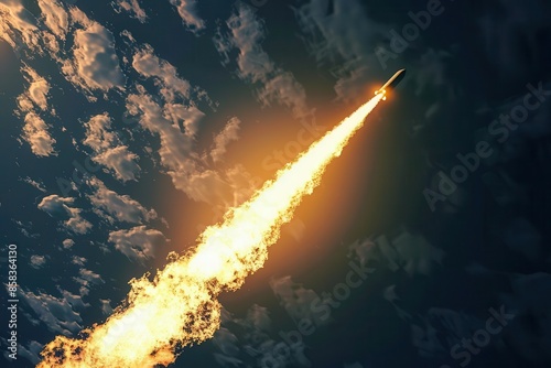 blazing rocket trail in sky 3d cgi clean sharp focus space exploration concept