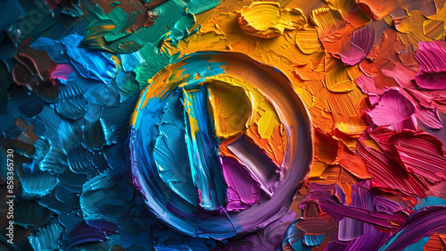 Colorful Abstract Painting with Textured Brush Strokes and Trademark Symbol in Vibrant Rainbow Palette