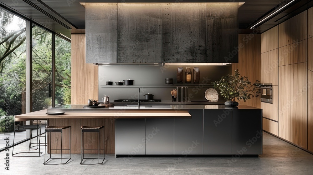 Common materials used in minimalist kitchens include stainless steel, wood, concrete and glass. Common materials used in minimalist kitchens include stainless steel, wood, concrete and glass.