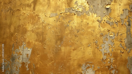 Abstract gold painted wall with flaking texture