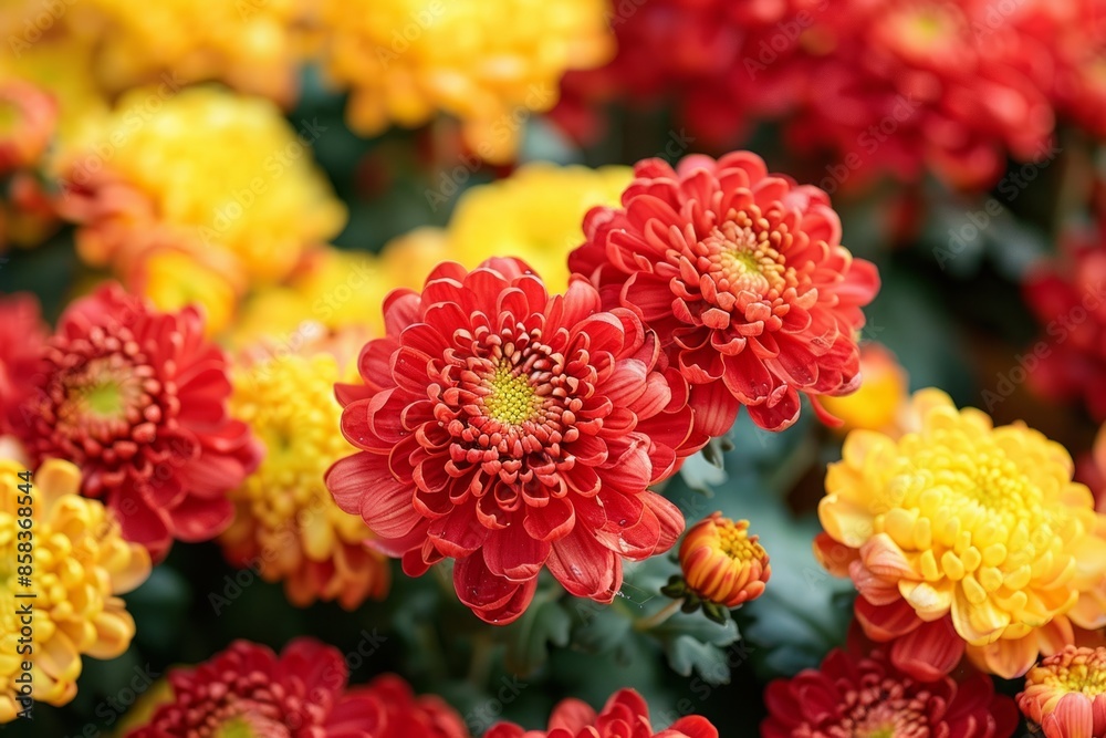 Red and Yellow Chrysanthemums in Bloom Red and Yellow Chrysanthemums in Bloom