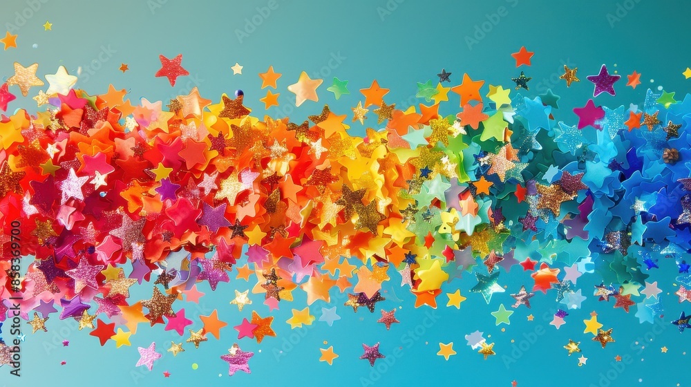 Rainbow of Glittering Stars on Blue Background Rainbow of Glittering Stars on Blue Background