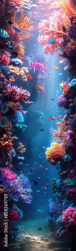 Large aquarium with many different types of fish, Travel concept photo