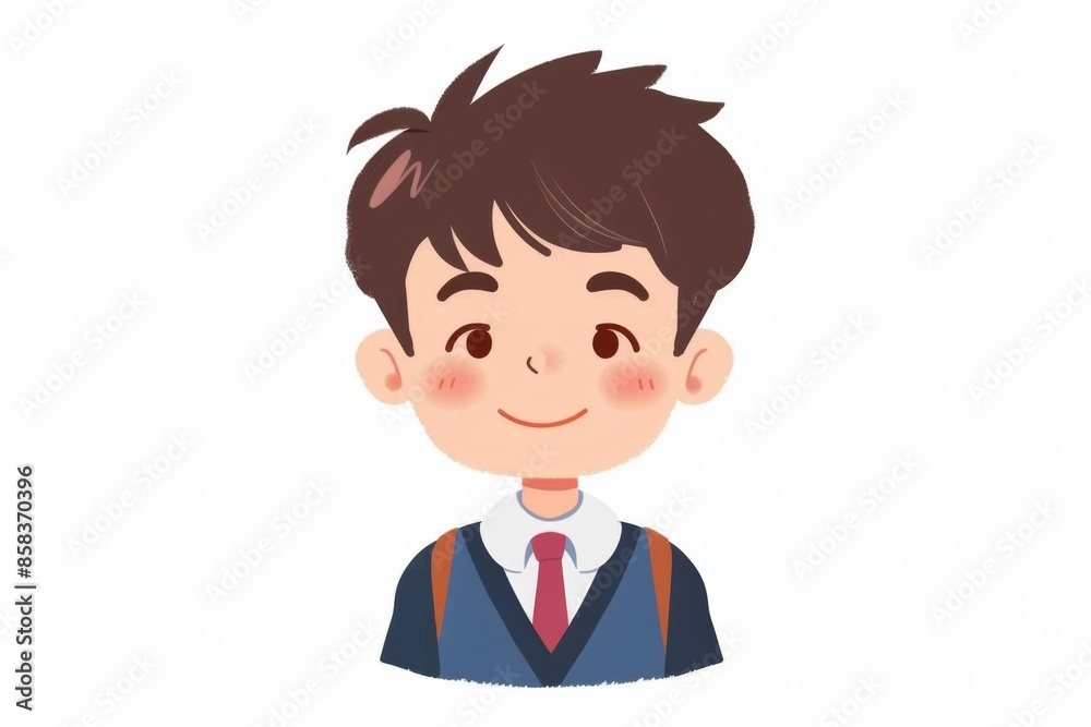 Cheerful asian student boy in a blue school uniform smiles happily, carrying a backpack against a white background, embodying childhood joy and excitement. Perfect for back-to-school themes Cheerful asian student boy in a blue school uniform smiles happily, carrying a backpack against a white background, embodying childhood joy and excitement. Perfect for back-to-school themes
