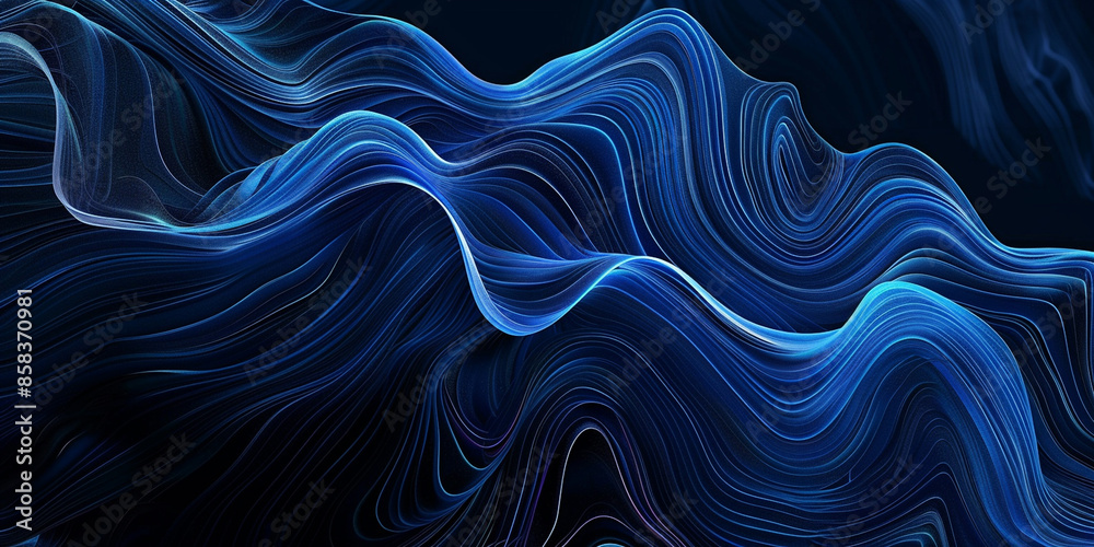 Obraz premium Blue glowing wave lines on a black background