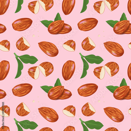 Quadro em tela Estampa, Amêndoas, ilustração, castanha, fundo, papel de parede, sabor, rótulo,