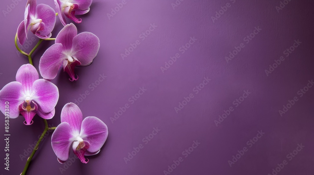 Delicate orchid adorning envelope on contrasting purple background with text space Delicate orchid adorning envelope on contrasting purple background with text space