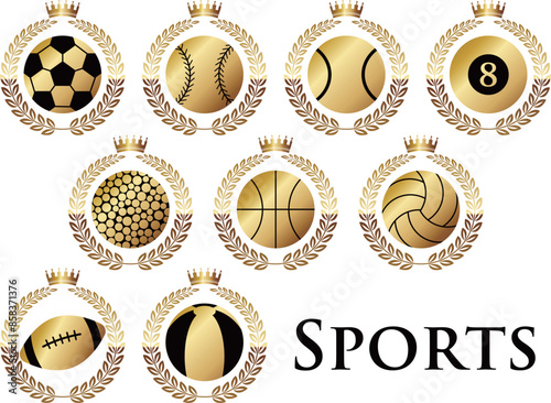 ボールのエンブレム9種セット　ゴールド