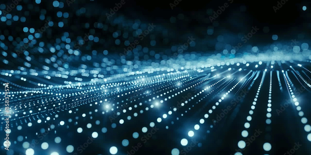 Blue glowing data stream background with light particles and dots, digital technology concept Blue glowing data stream background with light particles and dots, digital technology concept