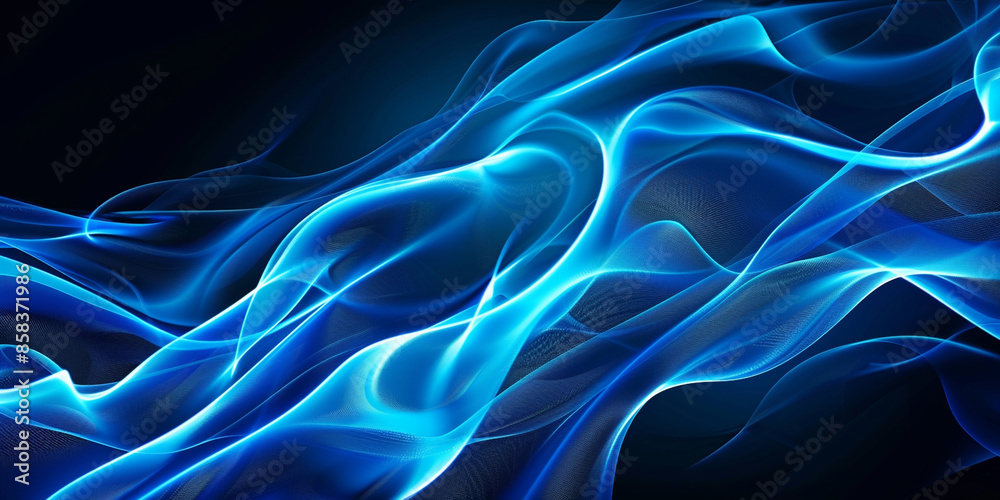 Obraz premium Blue glowing light background with smoke and swirls