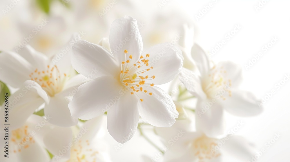 Jasmine flowers in full bloom against a pure white background Jasmine flowers in full bloom against a pure white background