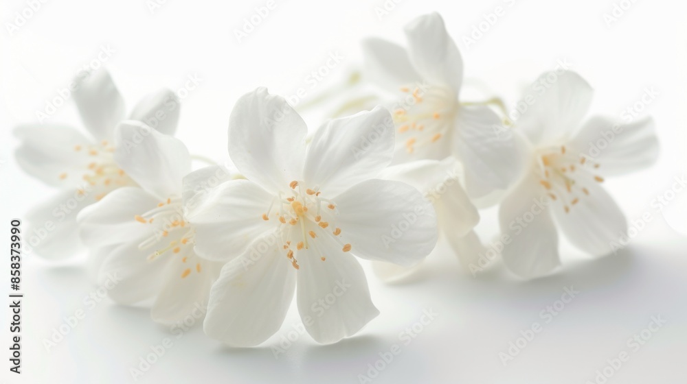 Fototapeta premium Jasmine flowers in full bloom against a pure white background