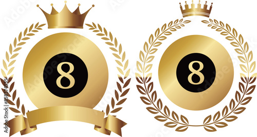 ビリヤードボールのエンブレム2種セット　ゴールド