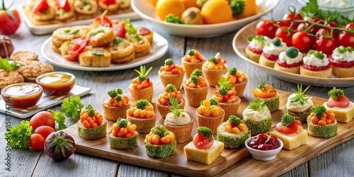 Finger foods for a party , appetizers, snacks, mini, bites, delicious, tasty, gourmet, platter, socializing, event