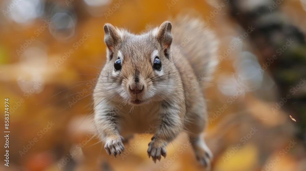Curious Squirrel Leaping Through Autumn Leaves Curious Squirrel Leaping Through Autumn Leaves