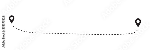 Dot line path route travel banner illustration with location map pin icon for destination.