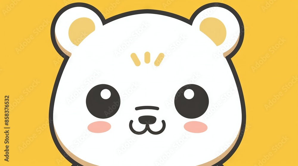 White bear with brown ears and black bow on yellow background White bear with brown ears and black bow on yellow background