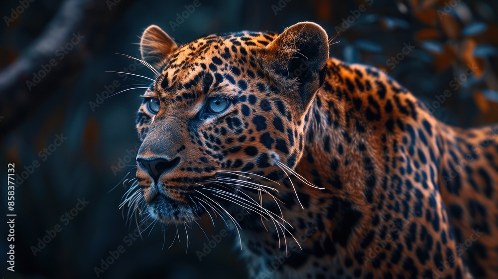 Obraz premium Leopard Portrait in a Dark Forest