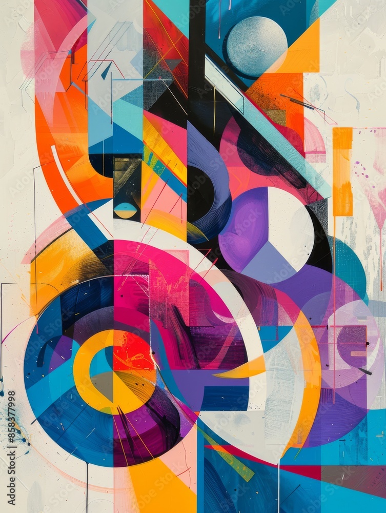 Fototapeta premium Colorful Overlapping Geometric Shapes Vibrant Layers Abstract Background Image