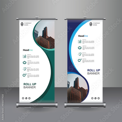 Vertical Business Roll Up  Banner Design, Signboard Advertising Brochure Flyer Template Vector X-banner and Street Business Flag of Convenience, Layout Background.