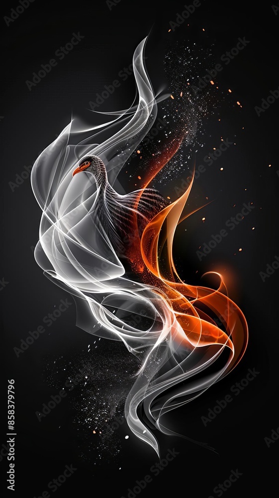 Obraz premium Abstract bird design with smoke and fire elements.