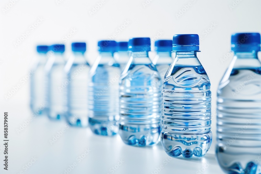 Transparent bottled water against white background Transparent bottled water against white background