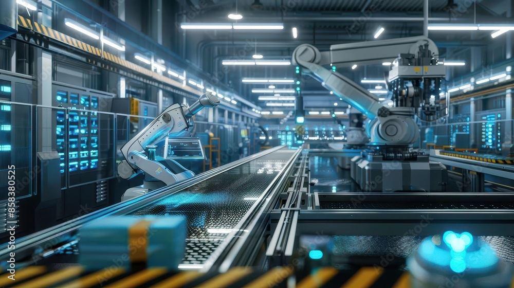 hightech industry 40 smart factory interior with automated machines and efficient workstations 3d rendering hightech industry 40 smart factory interior with automated machines and efficient workstations 3d rendering