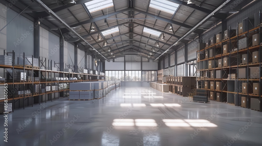 huge logistics warehouse with high shelves and storage racks 3d illustration huge logistics warehouse with high shelves and storage racks 3d illustration