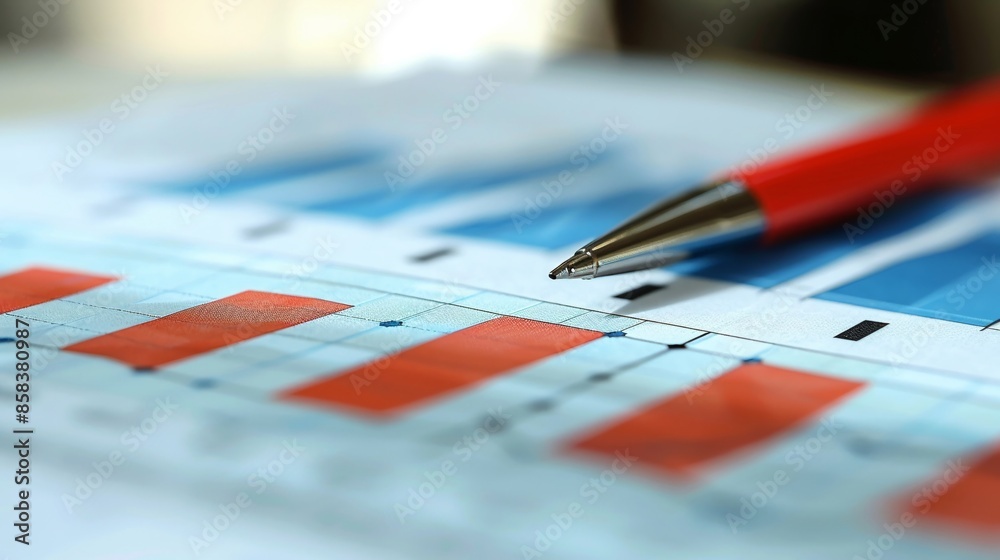 Close-Up of Financial Graphs and Charts with Red Pen on Desk, Business Analytics and Data Visualization, Financial Planning and Analysis, Corporate Finance, Investment Strategies, Economic Trends Close-Up of Financial Graphs and Charts with Red Pen on Desk, Business Analytics and Data Visualization, Financial Planning and Analysis, Corporate Finance, Investment Strategies, Economic Trends