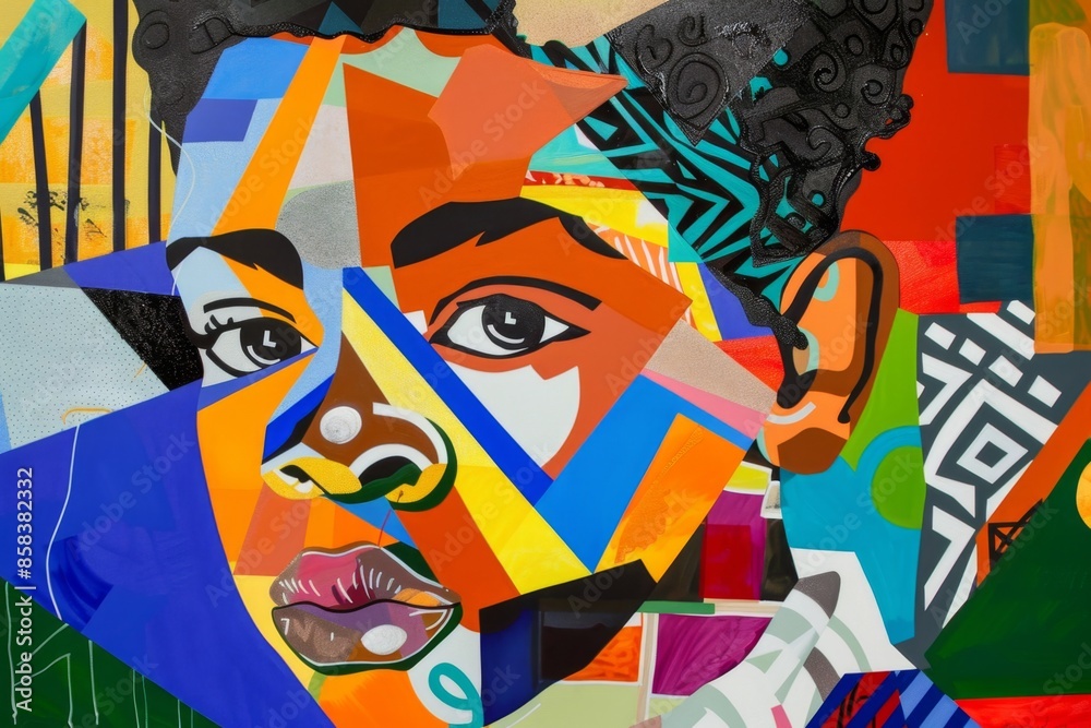 Modern art painting depicting a person using colorful geometric shapes and lines, creating an abstract and contemporary portrait Modern art painting depicting a person using colorful geometric shapes and lines, creating an abstract and contemporary portrait