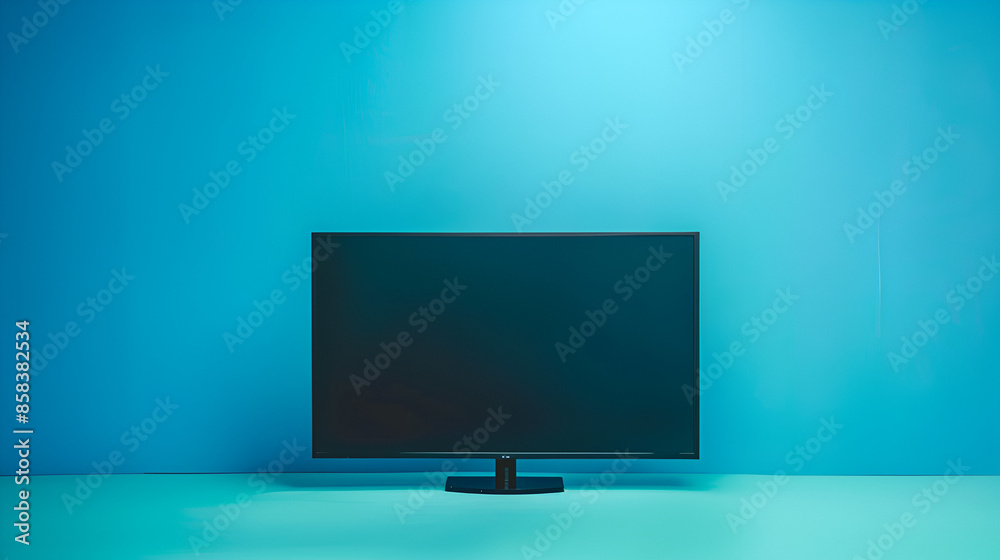 Fototapeta premium a large flatscreen tv, sitting against a blue backdrop