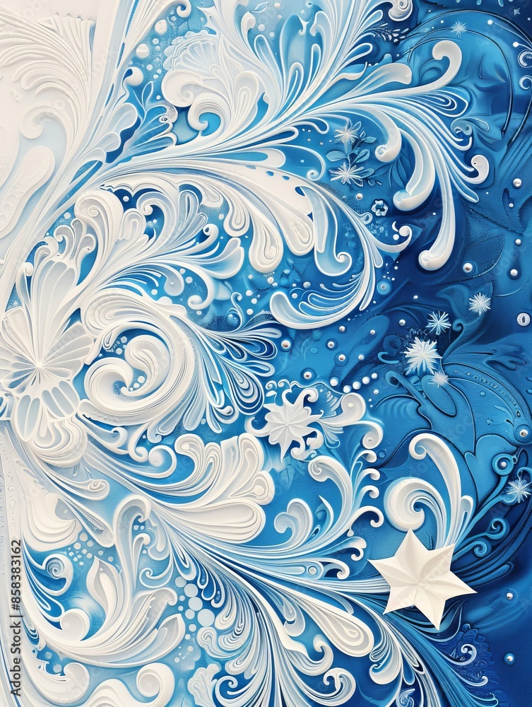 Blue and White Snow PatternsIntricate Design - Abstract Winter Background Blue and White Snow PatternsIntricate Design - Abstract Winter Background