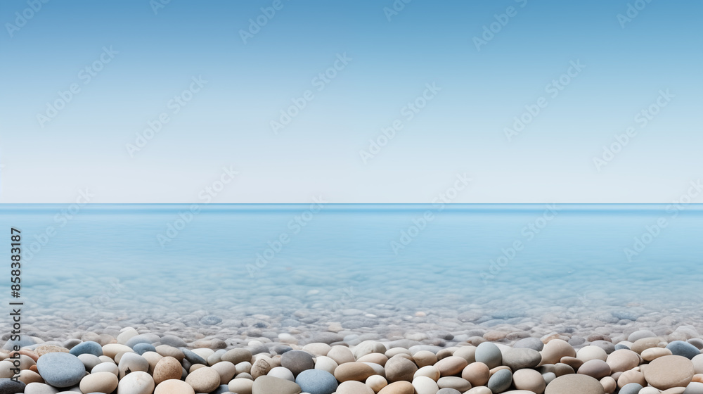 Minimalist Pebble Beach with Ocean Backdrop