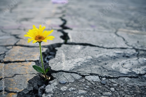 A Yellow Flower Growing Through Cracked Asphalt