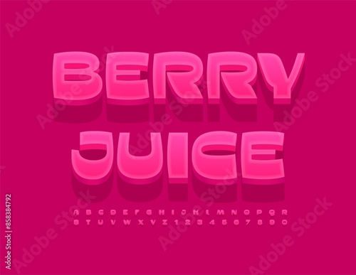 Vector artistic label Berry Juice. Stylish Red 3D Font. Trendy Alphabet Letters and Numbers set.