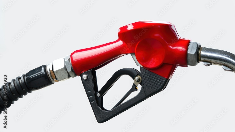 A close-up of a fuel pump at a gas station, with the nozzle inserted into a vehicle's gas tank, against a plain backdrop providing room for copy or graphics full body on white background A close-up of a fuel pump at a gas station, with the nozzle inserted into a vehicle's gas tank, against a plain backdrop providing room for copy or graphics full body on white background
