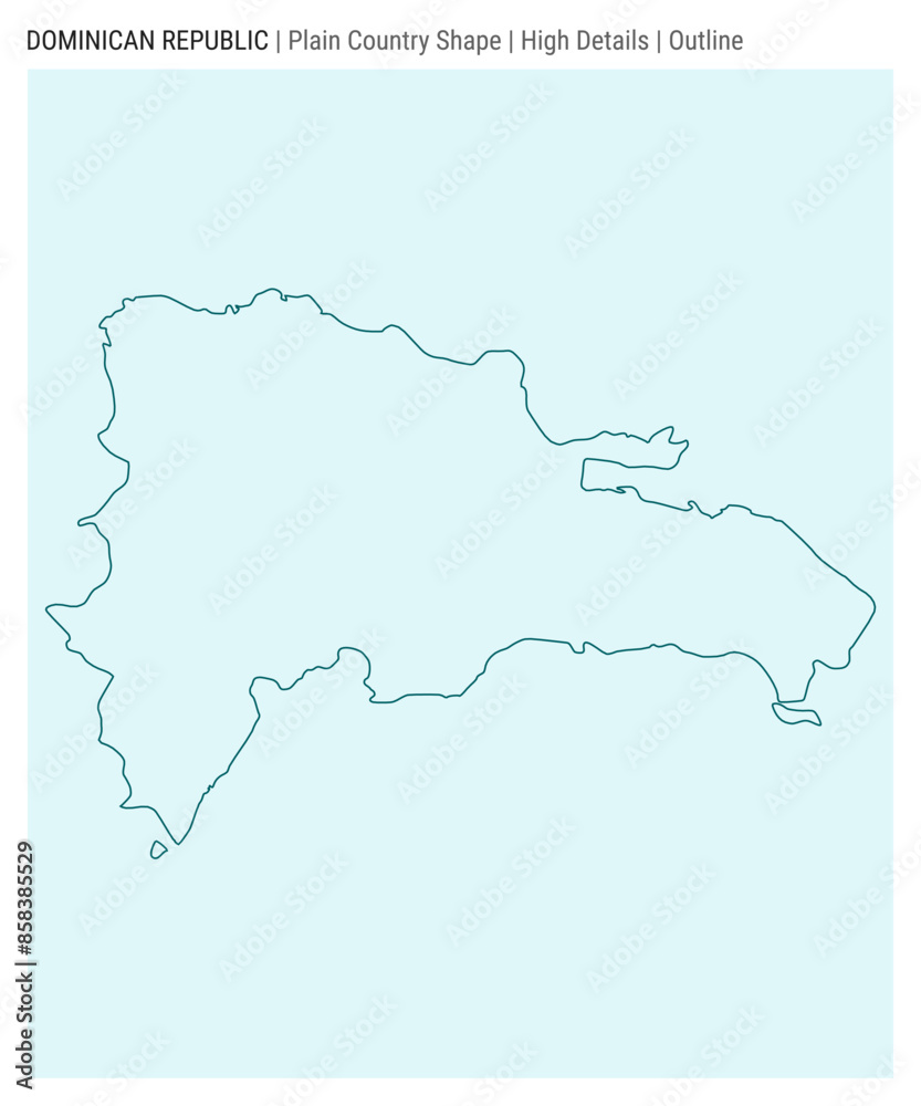 Dominican Republic plain country map. High details. Outline style. Shape of Dominicana. Vector illustration. Dominican Republic plain country map. High details. Outline style. Shape of Dominicana. Vector illustration.