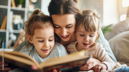 loving mother and children bonding over storybook heartwarming family reading time nurturing imagination and literacy