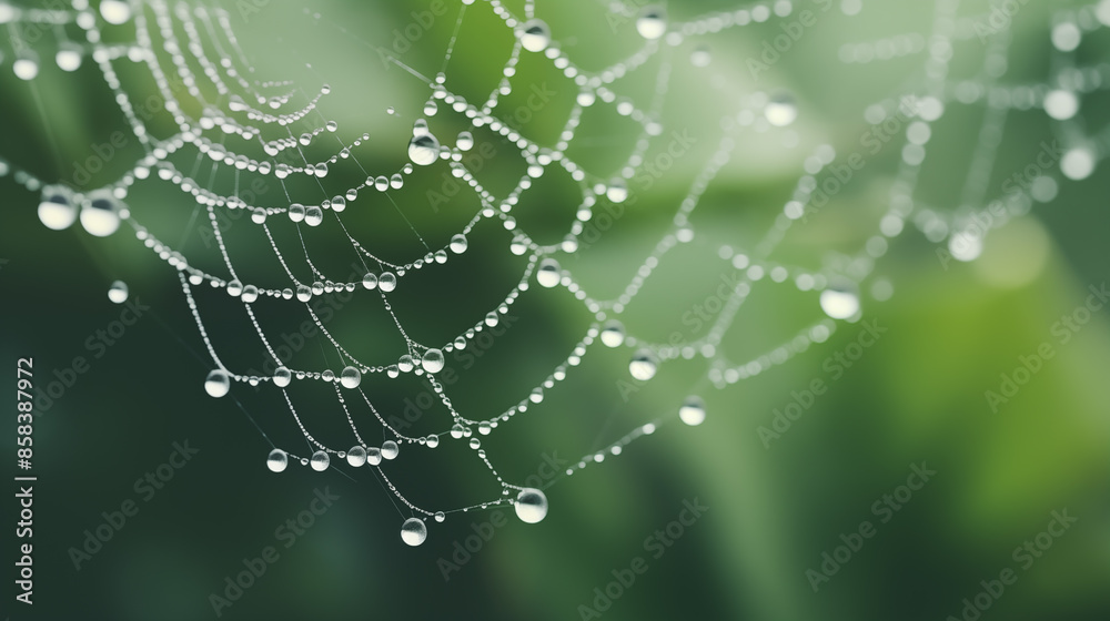 Delicate Spider Web with Morning Dew Droplets Delicate Spider Web with Morning Dew Droplets