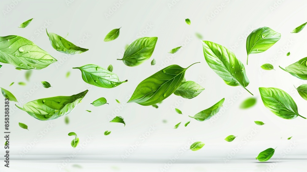 Green Floating Leaves Flying Leaves Green Leaf Dancing isolated on transparent background. Flying whirl green leaves in the air, Healthy products by organic natural ingredients concept Green Floating Leaves Flying Leaves Green Leaf Dancing isolated on transparent background. Flying whirl green leaves in the air, Healthy products by organic natural ingredients concept