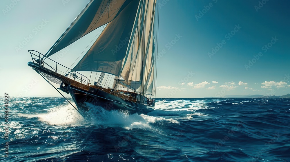 luxury sailing yacht on sunny ocean waves leisure travel and water sports digital photography