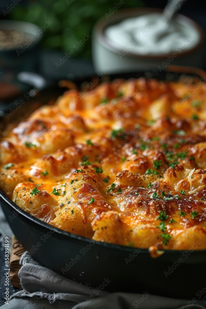 Cheesy Potato Casserole with Parsley Garnish Cheesy Potato Casserole with Parsley Garnish