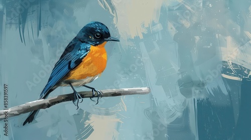 majestic bluefronted redstart bird perched on branch abstract minimalist background digital illustration photo