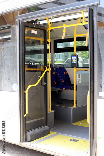 Body parts of a city bus close-up.